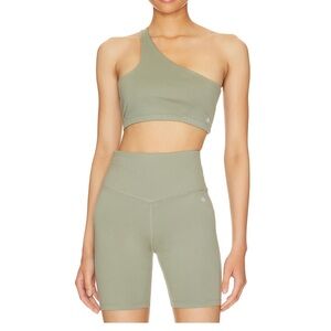 Anine bing Jules bra and Blake biker shorts in artichoke